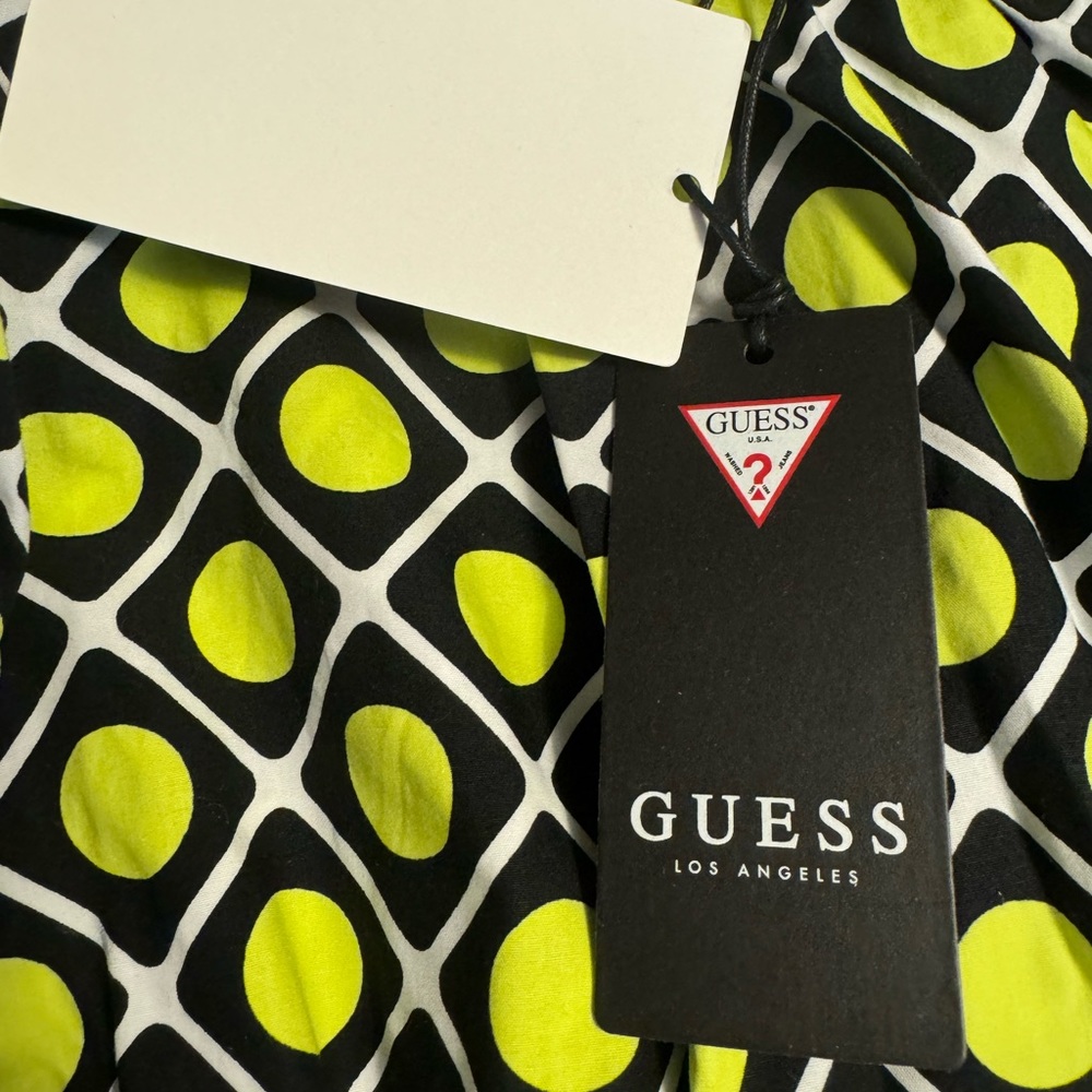 Guess Vibrant Lime and Black Patterned Long Sleeve Dress - Picture 4 of 12